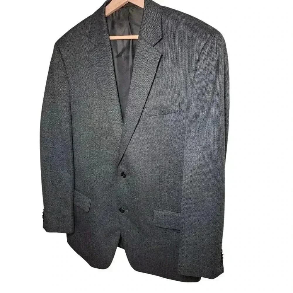 Michael Kors Men's Navy Gray Chevron Blazer Sport Coat Jacket Size 44L EUC